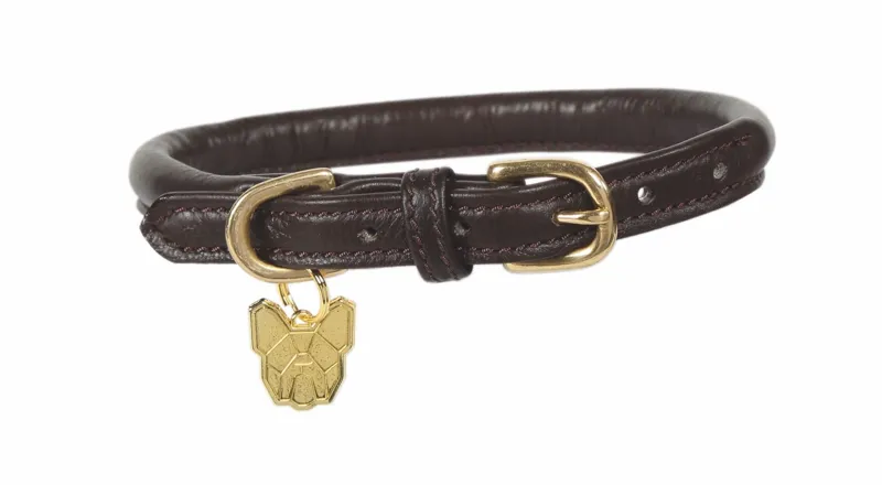 Digby and Fox Rolled Leather Dog Collar in Brown